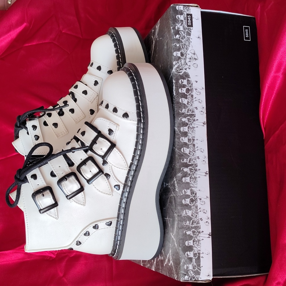 Demonia White Emily 315 Platform Booties - Picture 6 of 8